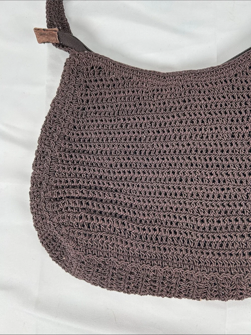 Leather Suede Boho Knit Crochet Hobo Bag Brown Beaded